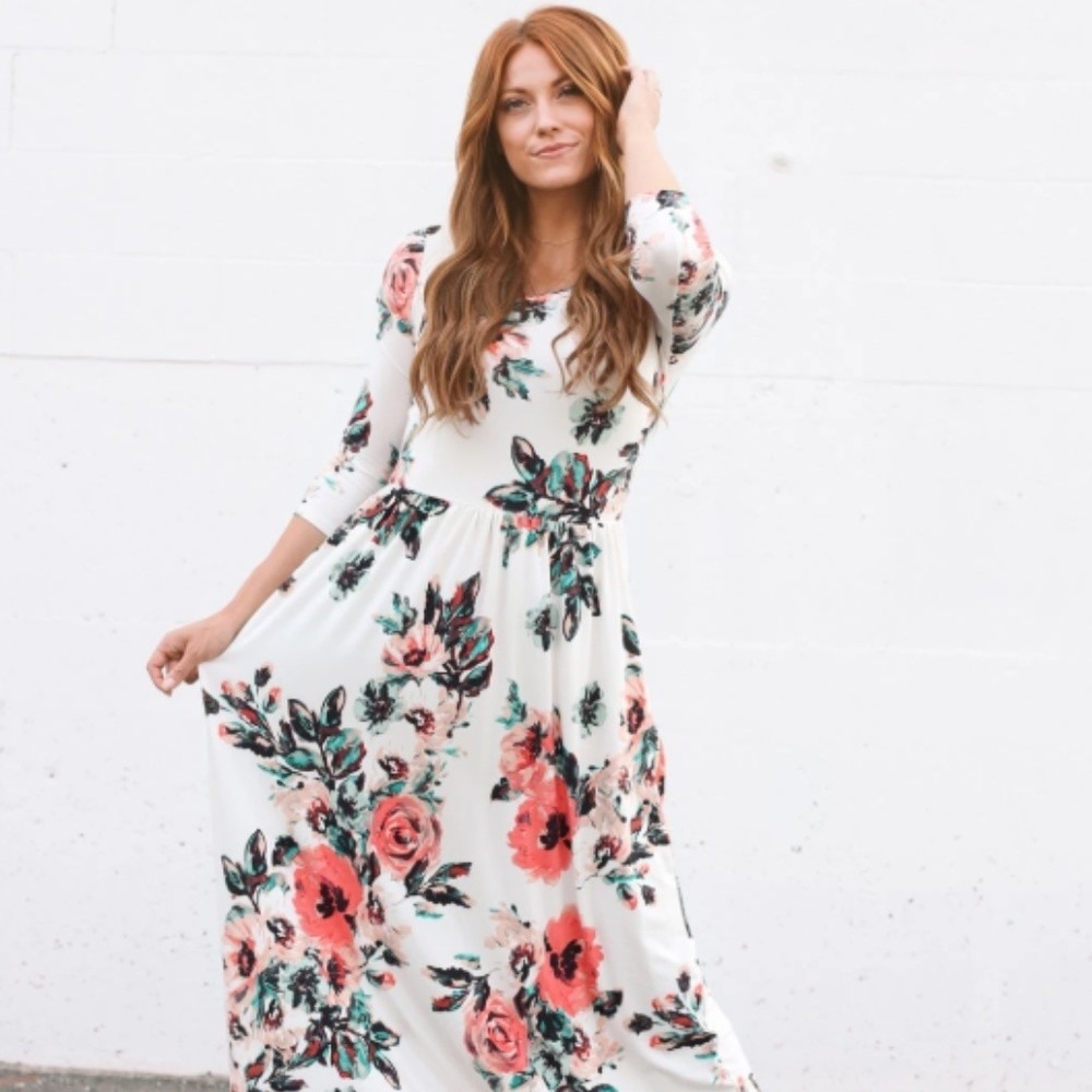 JessaKae Reb and J Floral Maxi Dress Women's Small S Empire Waist Long Sleeve